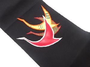 縮緬地抽象鶴模様刺繍名古屋帯